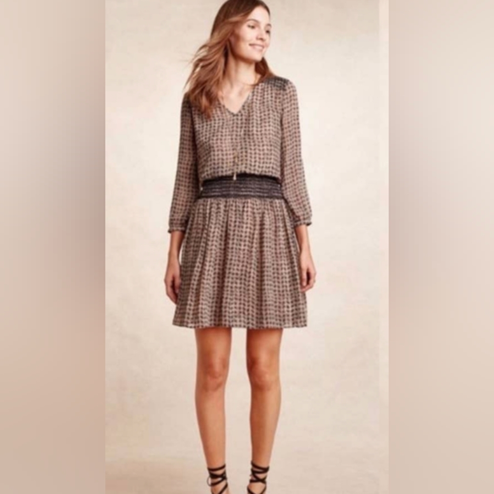 Dress - Vanessa Virginia Brown/Tan, size Med, 3/4 Sleeves NWOT